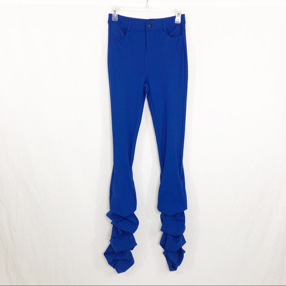NEW LABIJOU High Rise Ruffle Hem Pants, Size Small, Blue